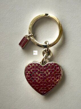 Coach Silver Metal Signature Purple Enamel Heart Photo Keychain Key Ring